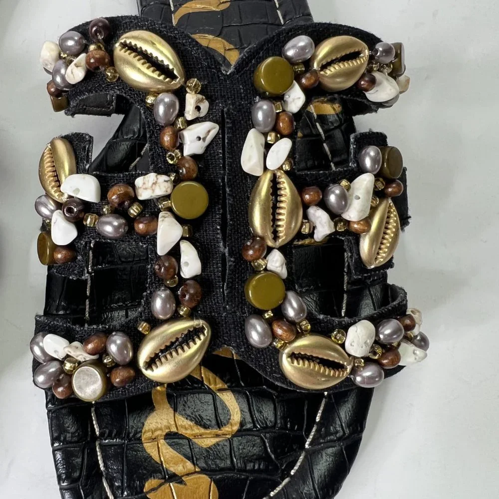 **SOLD**Sam Edelman Shell Embellished Slides Sandals Size 9 - Picture 3 of 6